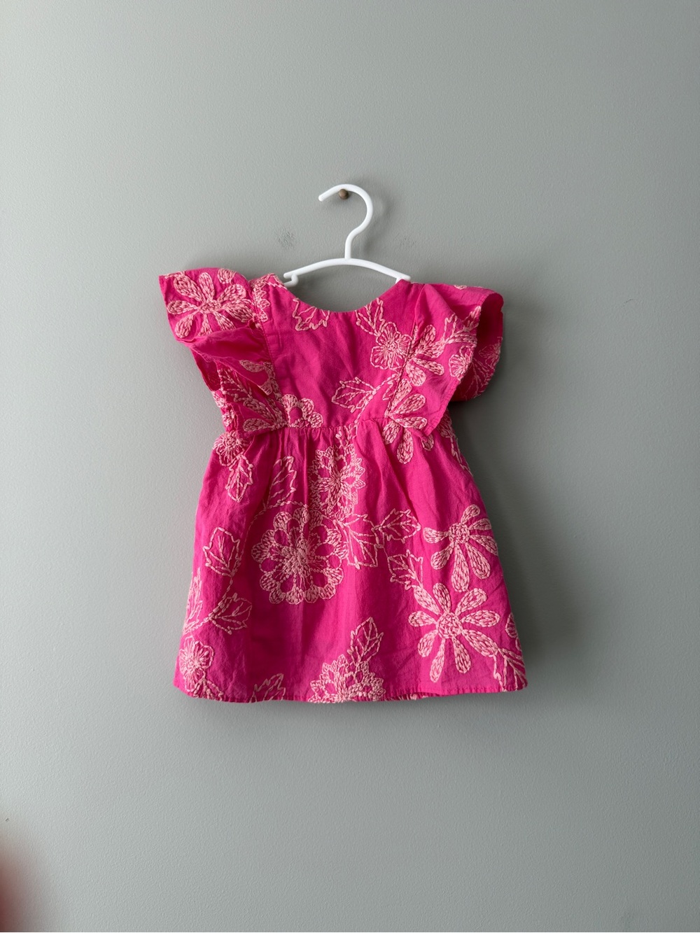 Zara Girls 9-12 months baby Hot Pink Floral Embroidered Dress